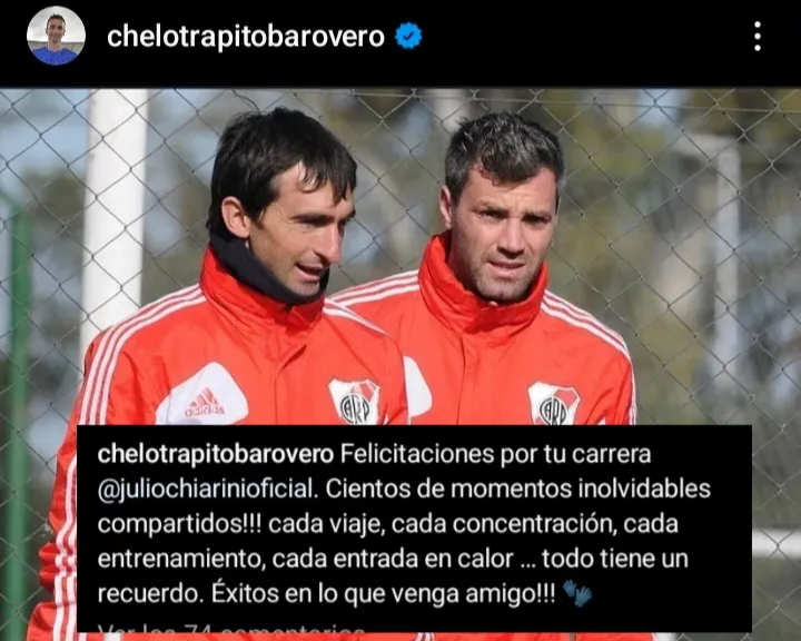 Mensaje de Trapito Barovero a Julio Chiarini