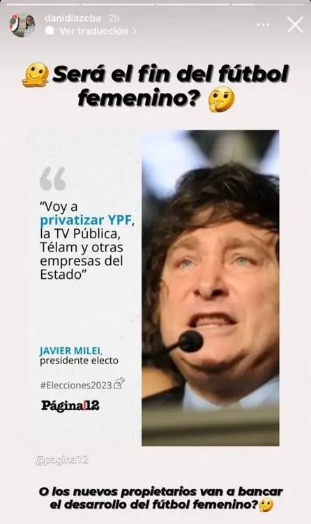 Posteo de Daniel Díaz contra Javier Milei