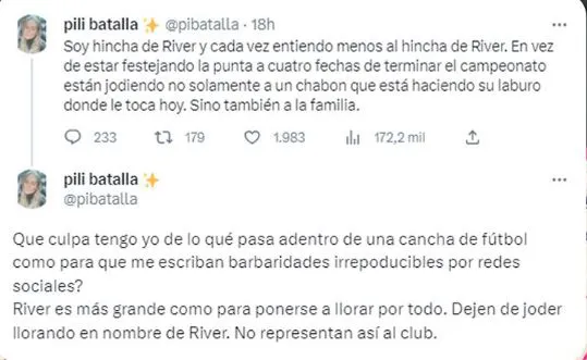 El mensaje de la hermana de Batalla por las críticas al arquero