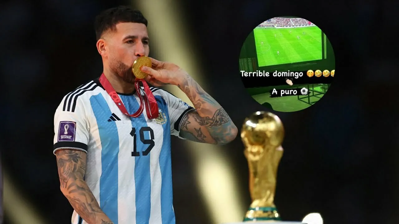 Otamendi estuvo alentando al club de sus amores a la distancia