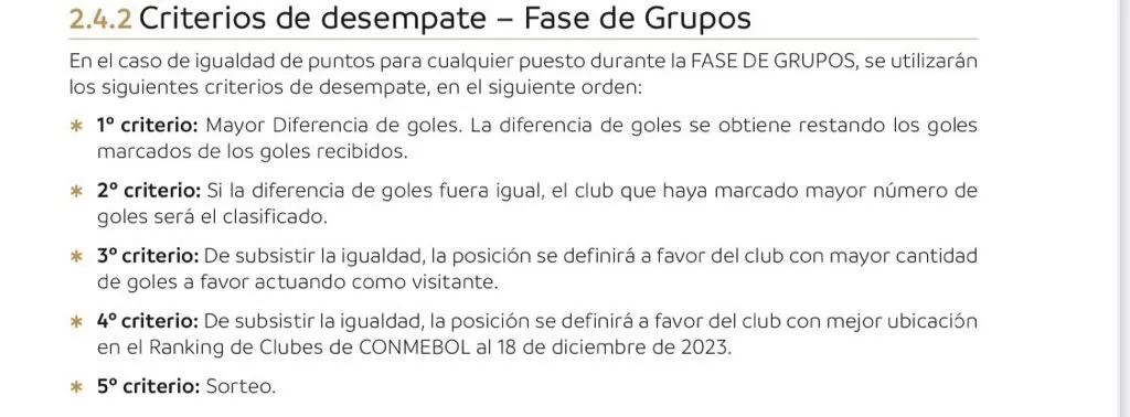 Criterio desempate Libertadores