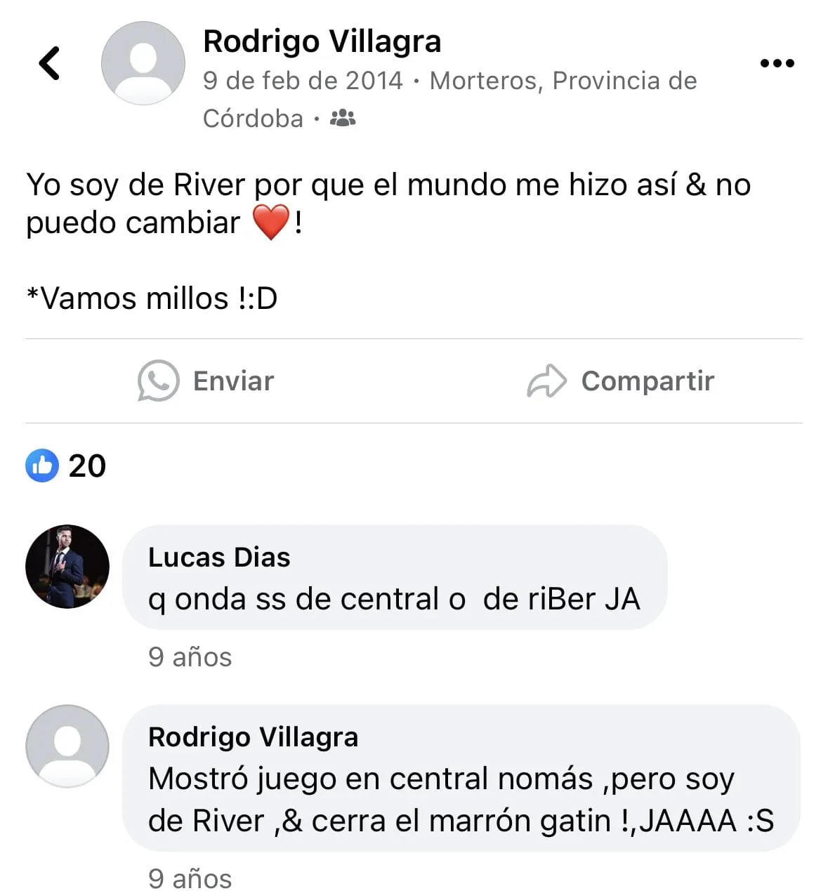 Posteo red social Rodrigo Villagra River