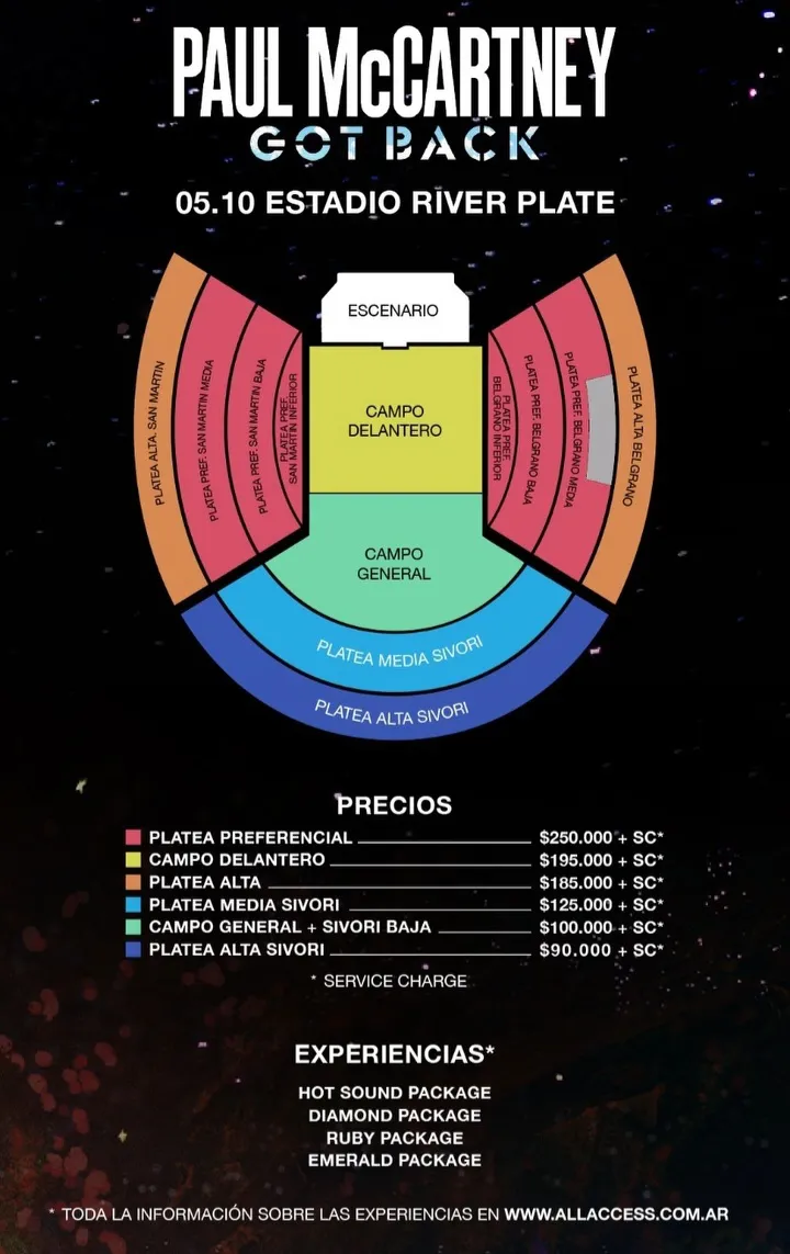 Precios entradas recital Paul McCartney River