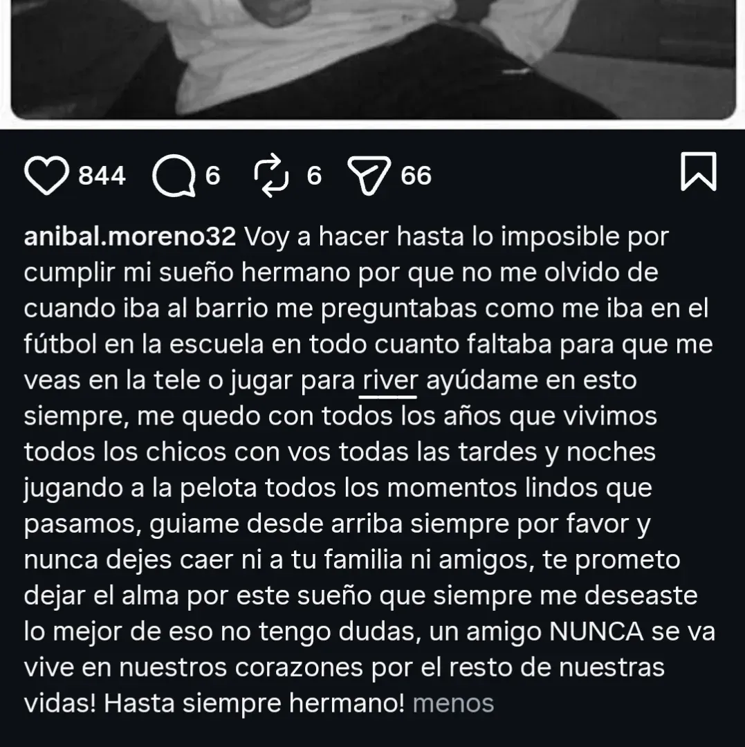 Posteo Aníbal Moreno sueño jugar River