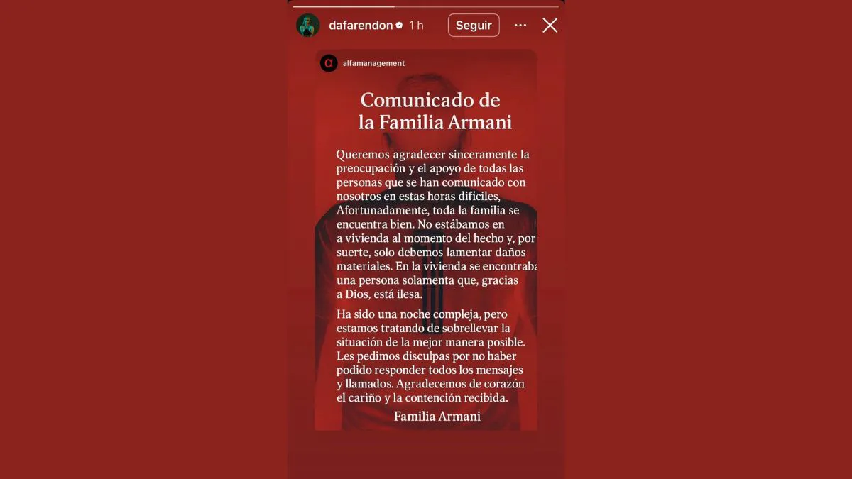 Comunicado familia Armani Comunicado familia Armani