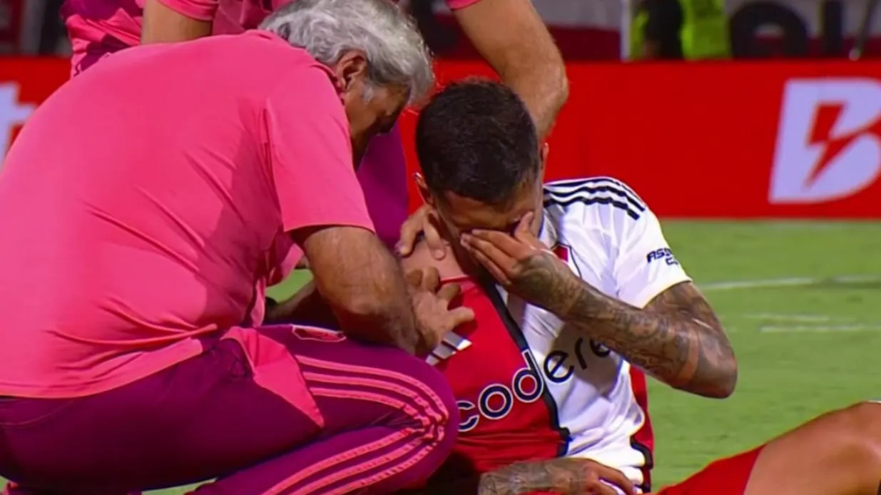 Lesión Manuel Lanzini River Godoy Cruz (Foto: Transmisión ESPN Premium)