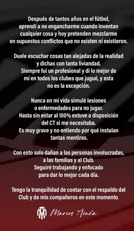 Comunicado Marcos Acuña River