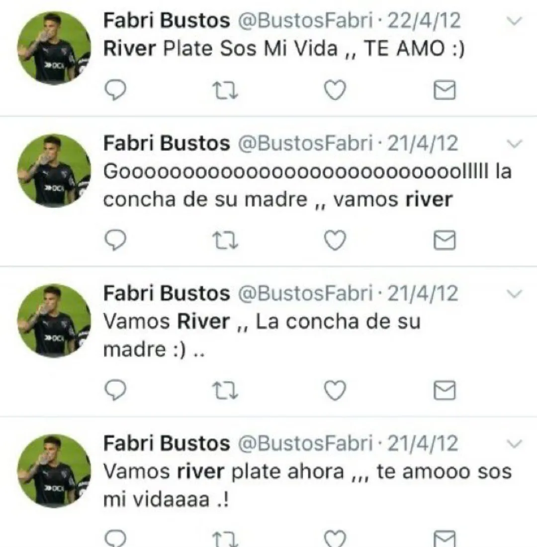 Twetts Fabricio Bustos hincha River