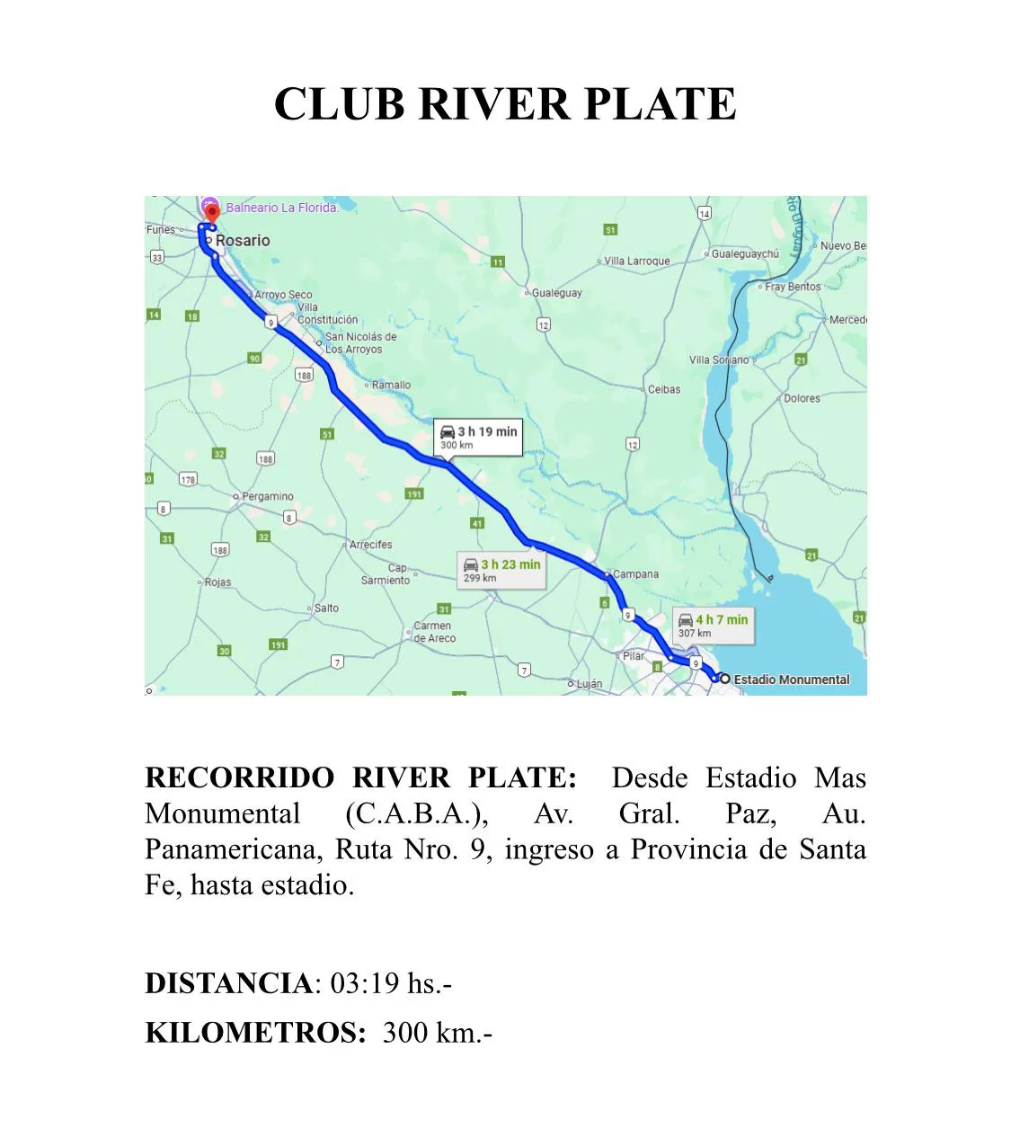 Ruta accesos hinchas River estadio Rosario Central