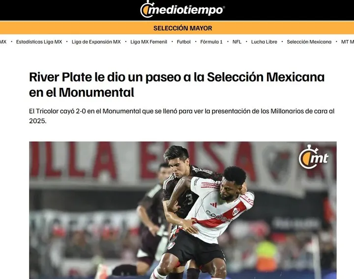 La repercusión de los medios mexicanos tras la victoria de River ante su Selección. 