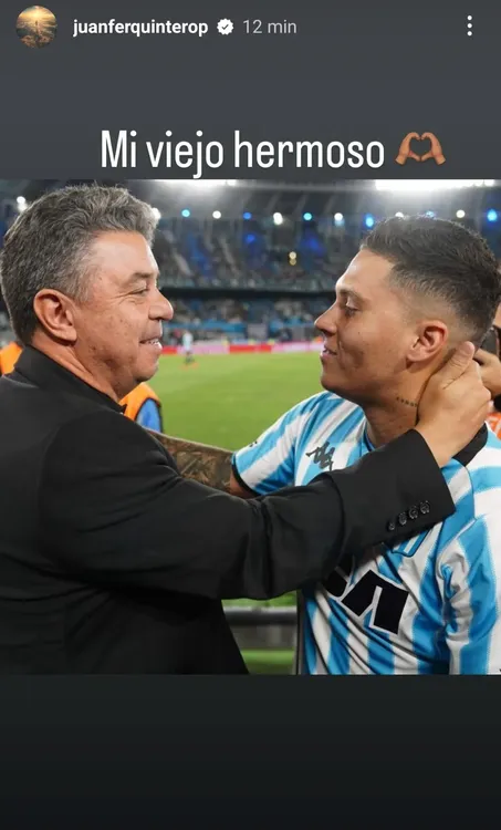 Posteo historia Instagram abrazo Juanfer Quintero Gallardo River Racing