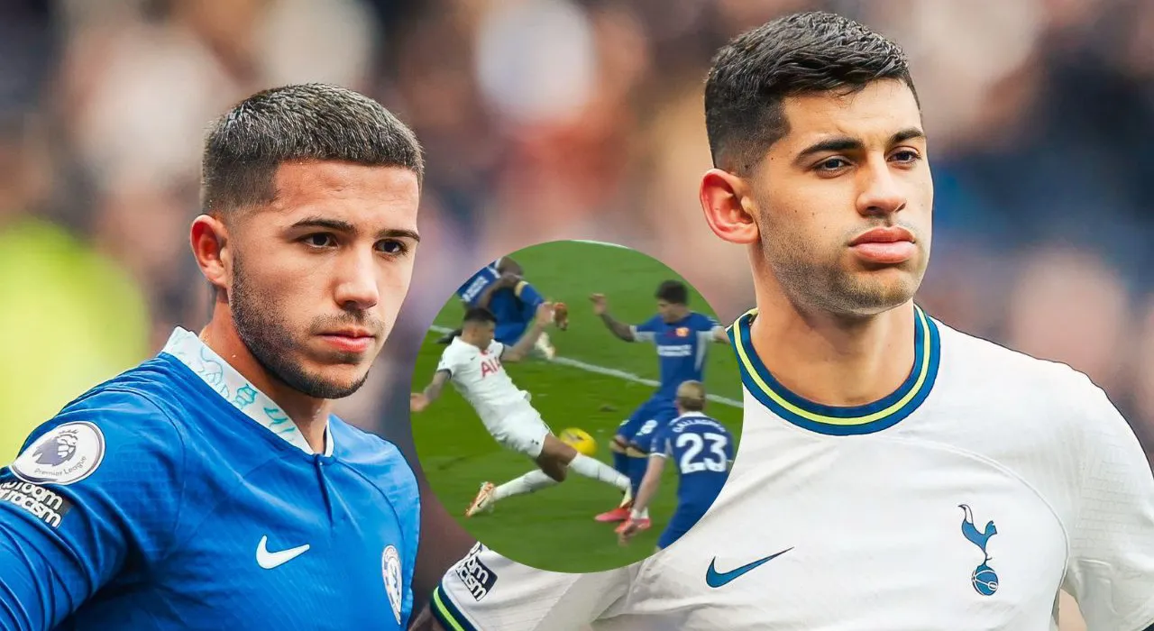 Fuerte planchazo Cuti Romero Enzo Fernández