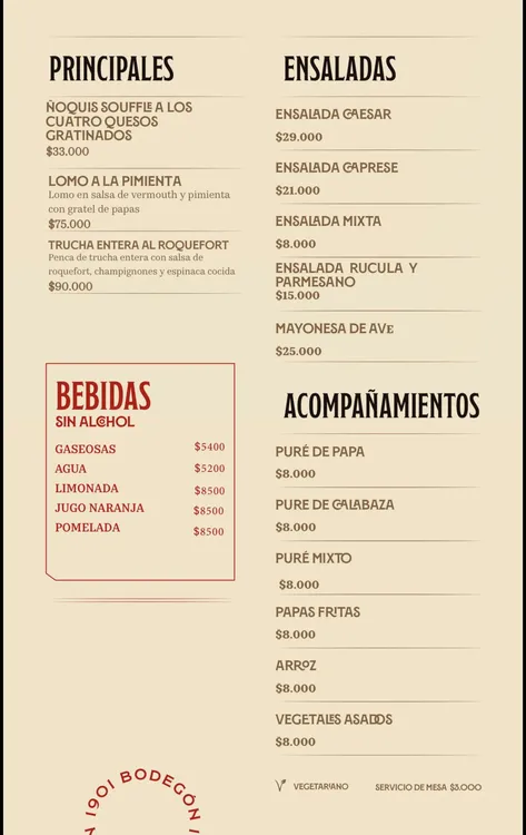 Carta menú Bodegón River Monumental 