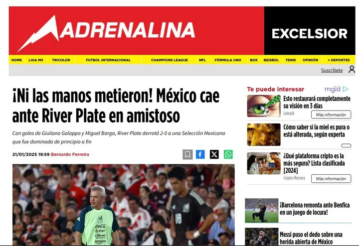 La repercusión de los medios mexicanos tras la victoria de River ante su Selección. 