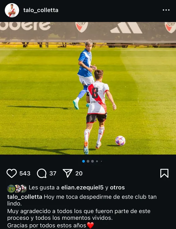 Mensaje de Talo Colletta por su despedida de River