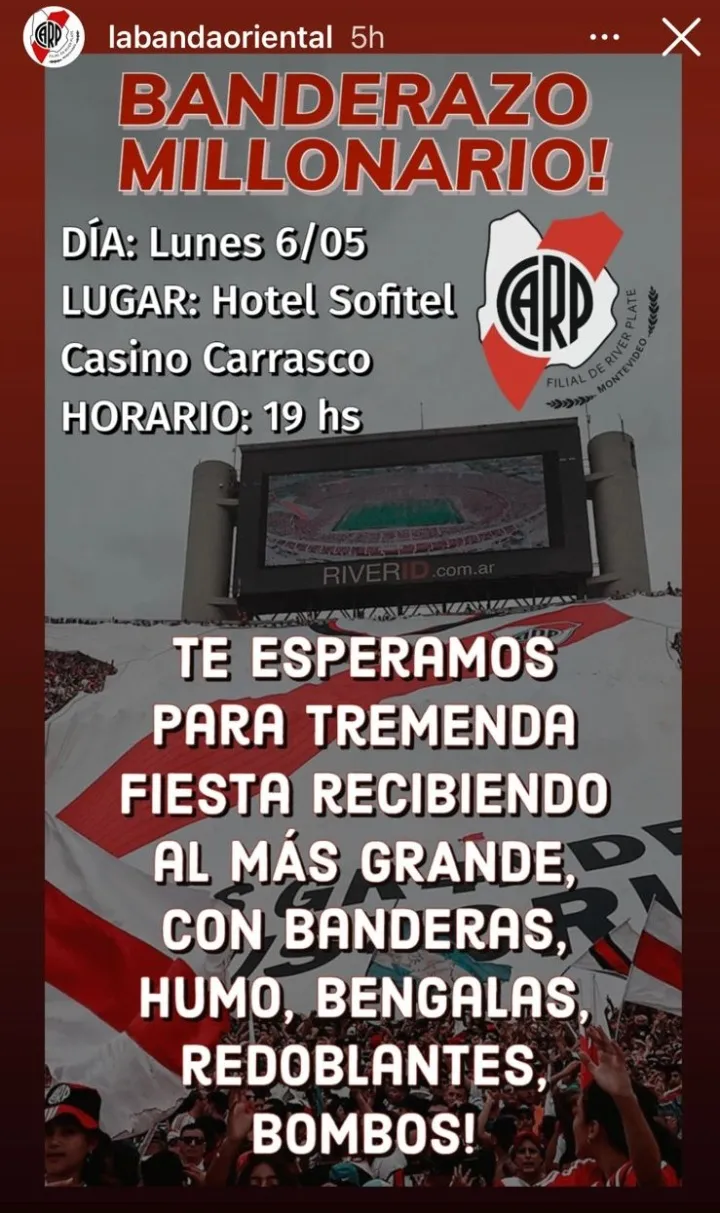 Banderazo recibimiento hinchas River Uruguay